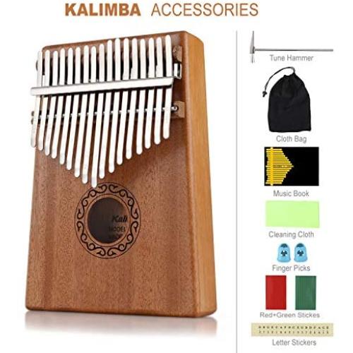 KMIKE 17 Keys Kalimba Thumb Piano Solid Mahogany Wood Finger Piano with Study Instruction and Tune Hammer for Kids Adult Beginners, Professionals - Perfect Christmas Gift