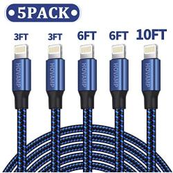 HOVAMP MFi Certified 5Pack[3-3-6-6-10 ft] Nylon Braided Cell-Phone Charging Cable USB Fast Charging & Syncing Long Cord,iPhone Charger Compatible iPhone XS/Max/XR/X/8/8P/7/7P/6/iPad/iPod