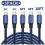 HOVAMP MFi Certified 5Pack[3-3-6-6-10 ft] Nylon Braided Cell-Phone Charging Cable USB Fast Charging & Syncing Long Cord,iPhone Charger Compatible iPhone XS/Max/XR/X/8/8P/7/7P/6/iPad/iPod