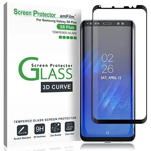 amFilm Glass Screen Protector for Samsung Galaxy S8 Plus, 3D Curved Tempered Glass, Dot Matrix with Easy Installation Tray, Case Friendly (Black) amFilm Glass Screen Protector for Samsung Galaxy S8 Plus, 3D Curved Tempered Glass, Dot Matrix with Easy Installation Tray, Case Friendly (Black)