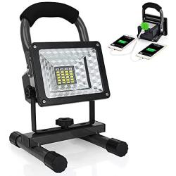 [15W 24LED] Spotlights Work Lights Outdoor Camping Lights, Built-in Rechargeable Lithium Batteries (with USB Ports to Charge Mobile Devices) (Black)