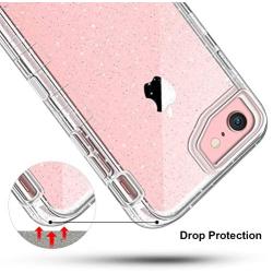 iPhone 8 Case, iPhone SE Case, Anuck 3 in 1 Heavy Duty Defender Shockproof Full-Body Clear Protective Case Hard Plastic Shell & Soft TPU Bumper Cover for Apple iPhone 7/8/SE 4.7 inch - Clear Glitter