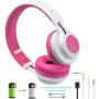 Riwbox WT-7S Bluetooth Headphones Light Up, Foldable Stero Wireless Headset with Microphone and Volume Control for PC/Cell Phones/TV/iPad (Pink)