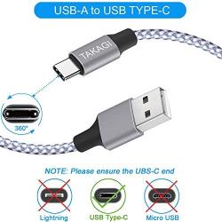 USB Type C Cable, TAKAGI 3Pack 6ft USB C to USB A Nylon Braid Fast Charging Cord High Speed Data Sync Transfer Charger Cable Compatible with Galaxy S9, Note, LG, Pixel 2 XL, Huawei, ONEPLUS (White)