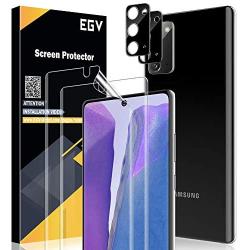 EGV [2 Pack] Screen Protector + [2 Pack] Camera Lens Protector for Samsung Galaxy Note 20, HD Clear Flexible TPU Film [Self Healing] [Support Fingerprint], Bubbles Free, Anti-Scratch