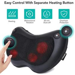 Naipo Shiatsu Neck Back Massager Massage Pillow with Heat, Deep Tissue Kneading Massager for Shoulder, Lower Back, Leg, Foot, Muscle Pain Relief, Best Relaxation Gifts in Home Office and Car