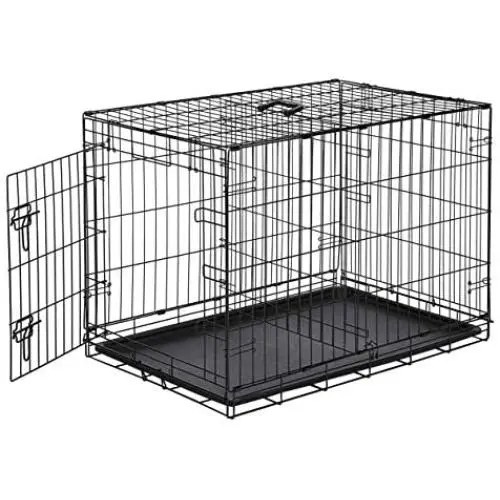 AmazonBasics Single-Door & Double-Door Folding Metal Dog or Pet Crate Kennel with Tray