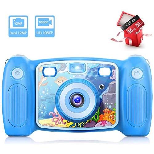 Victure Kids Camera Digital Rechargeable Selfie Action Camera 1080P HD 12MP with 2 Inch LCD Display and Shockproof Handles for Girls Boys Toys Gifts