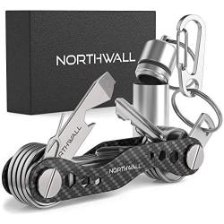 Smart Compact Key Organizer Holder Keychain - Made of Carbon Fiber & Stainless Steel - Pocket Organizer Up to 28 Keys - Lightweight & Strong - Includes Bottle Opener, Carabiner, Cash Fob & More