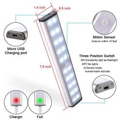 Stick-On Anywhere Portable Closet Lights Wireless 20 Led Under Cabinet Lighting Motion Sensor Activated Build in Rechargeable Battery Magnetic Little Safe Night Tap Light for Closet Cabinet (Silver)