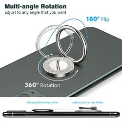 Allengel Cell Phone Ring Holder,360 Rotation Glitter Metal Finger Ring Grip Kickstand for Strong Magnetic Car Mount Compatible with iPhone,Samsung Galaxy,LG,HTC,All Smartphone,Phone Case-Silver