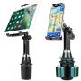 LUXMO Cup Holder Phone Mount & Tablet Holder for Car, 2-in-1 Car Cradles with Adjustable Neck Extended Cup Holder for Cell Phone iPhone, Samsung, Google & iPad Air/Mini, Galaxy Tab Under 12.9”Tablet.
