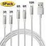CUGUNU Nylon Braided Cable Compatible with iPhone Charger, 5 Pack[3/3/6/6/10FT] MFi Certified USB Lightning Cable Charging Cord for iPhone X/Max/11/8/7/6/6S/5/5S/SE/Plus/iPad - Silver