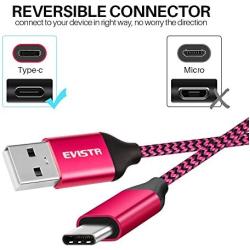 USB Certified Type C Cable - EVISTR 3PACK 6FT Charging Cable for Smartphones, Nylon Braid USB Charger Sync Data Cord Compatible with Samsung Galaxy S9 S8 Note 8, LG V30, Nintendo Switch and More