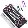 Dog Grooming Scissors kit, Pet Grooming Trimmer Set with Safety Round Blunt Tip-Thinning, Straight, Curved Shears tool with Comb, Nail Cliper and Nail File for Long Short Hair & Fur of Cat and Puppy