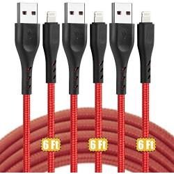 Lightning Cable 6ft, 3 Pack 6 feet iPhone Charger Cord, 6 Foot CyvenSmart Long Nylon Braided Charging Cord Compatible with iPhone 11 /Xs/XS Max/XR/X / 8/8 Plus / 7/7 Plus, and More