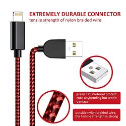 SANYEYE iPhone Charger,MFi Certified Lightning Cable,5 Pack(3-3-6-6-10FT) Nylon Braided USB Charging Compatible with iPhone 11/Pro/X/Max/XR/XS/8/Plus/7/7 Plus/6/6S/6/5 SE iPad-Black&Red