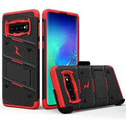 ZIZO Bolt Series for Galaxy S10 Case with Kickstand Holster Lanyard - Black & Red