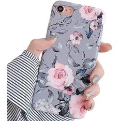YeLoveHaw iPhone SE 2020 Case, iPhone 8 Case, iPhone 7 Case for Girls, Flexible Soft Slim Fit, Floral and Purple & Gray Leaves Pattern Cute Phone Case for iPhone8 / iPhone7 / iPhoneSE (Pink Flowers)