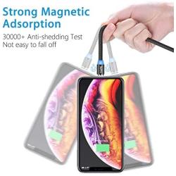 TOPK USB Magnetic Cable,(4-Pack,1ft/3ft/6ft/6ft) 3 in 1 Magnetic Charging Cable,Nylon Braided Magnetic Charger with Led Light,Compatible with Micro USB,Type C and iProduct
