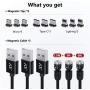 A.S 3 in 1 Magnetic Phone Charger Cable, 360° & 180° Rotation Magnetic Charging Cable, Compatible with Micro USB, Type C and iProduct (Black, 1.5ft+3ft+6ft)