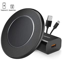 CHOETECH Wireless Charger, 15W Max Fast Wireless Charging Pad with QC 3.0 Adapter Compatible iPhone SE 2020/11/11 Pro Max/Xs Max/XR/X/8, Galaxy S20/Note 10/S10/S9/S8, LG V30/V35/G8, AirPods Pro