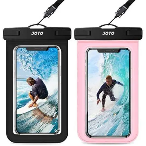 JOTO Universal Waterproof Pouch, IPX8 Waterproof Cellphone Dry Bag Underwater Case for iPhone 11 Pro Max Xs Max XR X 8 7 6S+ SE, Galaxy S20 Ultra S10 S9 S8/Note10+ 9 up to 6.9&quot -2 Pack,Black/Clearpink
