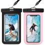 JOTO Universal Waterproof Pouch, IPX8 Waterproof Cellphone Dry Bag Underwater Case for iPhone 11 Pro Max Xs Max XR X 8 7 6S+ SE, Galaxy S20 Ultra S10 S9 S8/Note10+ 9 up to 6.9" -2 Pack,Black/Clearpink