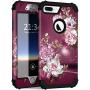 iPhone 8 Plus Case, iPhone 7 Plus Case, Hocase Heavy Duty Shockproof Protection Hard Plastic+Silicone Rubber Hybrid Protective Case for iPhone 8 Plus/iPhone 7 Plus - Royal Purple/White Flowers