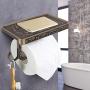 Zouminy Bathroom Toilet Paper Holder Shelf with Mobile Phone Storage Shelf Bracket Wall Mounted(Brown)