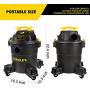 Stanley 6 Gallon Wet Dry Vacuum , 4 Peak HP Poly 3 in 1 Shop Vac Blower with Powerful Suction, Multifunctional Shop Vacuum W/ 4 Horsepower Motor for Job Site,Garage,Basement,Van,Workshop,Vehicle