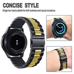 DEALELE Band Compatible with Galaxy Watch Active/Active 2 40mm 44mm, 20mm Solid Stainless Steel Metal Strap Replacement for Samsung Gear Sport/Galaxy Watch 42mm Women Men (Black/Gold)