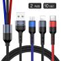 USAMS 2Pack Multi Charging Cable 10FT Nylon Braided USB C Cable 3 in 1 Car Phone Charger Cord with Micro USB/Type C for IP 11 Pro/9/XR/Max/X/8 Plus/Samsung S10 S9 /Note 9/ Moto G7/LG (10FT/3M)