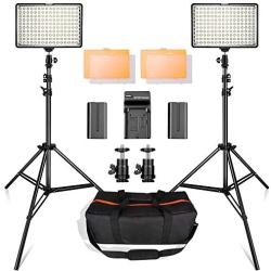 LED Video Light Kit with 2M Light Stand, SAMTIAN 2-Pack Dimmable 3200K 5500K 160 LED Photo Light Panel Lighting Kit with Large Carry Case Charger Batteries for YouTube Studio Photography Shooting