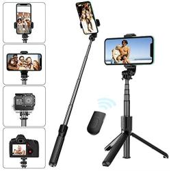 Selfie Stick Tripod with Removable Wireless Bluetooth Remote Shutter Compatible,Lightweight Extendable Aluminum Pocket Selfie Stick for iPhone 11/XR/X/8/8P/7/7P Android Phone，Gopro,Webcam and Camera