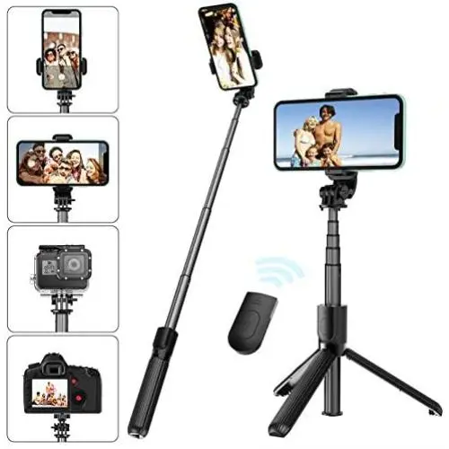 Selfie Stick Tripod with Removable Wireless Bluetooth Remote Shutter Compatible,Lightweight Extendable Aluminum Pocket Selfie Stick for iPhone 11/XR/X/8/8P/7/7P Android Phone,Gopro,Webcam and Camera Selfie Stick Tripod with Removable Wireless Bluetooth Remote Shutter Compatible,Lightweight Extendable Aluminum Pocket Selfie Stick for iPhone 11/XR/X/8/8P/7/7P Android Phone,Gopro,Webcam and Camera