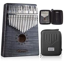 GECKO Kalimba 17 Key Thumb Piano with Hardshell Case Study Instruction Song Book tuning hammer for Beginners C Tone Tuned Black