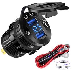 YONHAN Quick Charge 3.0 Dual USB Charger Socket, Waterproof Power Outlet Fast Charge with LED Voltmeter & Wire Fuse DIY Kit for 12V/24V Car Boat Marine ATV Bus Truck and More