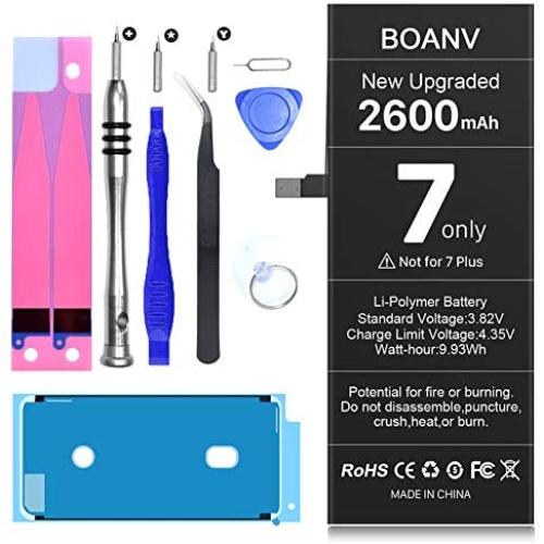 2600mAh Battery for iPhone 7 (Upgraded), BOANV Ultra High Capacity Replacement 0 Cycle Battery, with Professional Replacement Tool Kits - 12 Months Warranty