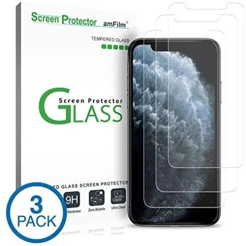 amFilm Glass Screen Protector for iPhone 11 Pro, XS, X (5.8 Inch) (3 Pack) iPhone 11 Pro, 10s, 10 Tempered Glass with Easy Installation Tray