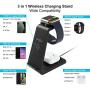 Quezqa Wireless Charging Stand – 3 in 1 Fast Wireless Charger – Qi Charging Station Dock Compatible with AirPods Pro Apple Watch Series 5 4 3 2 iPhone 11 Pro Max Xs X Xr 8(with QC 3.0 Adapter) (Black)