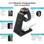 Quezqa Wireless Charging Stand – 3 in 1 Fast Wireless Charger – Qi Charging Station Dock Compatible with AirPods Pro Apple Watch Series 5 4 3 2 iPhone 11 Pro Max Xs X Xr 8(with QC 3.0 Adapter) (Black)