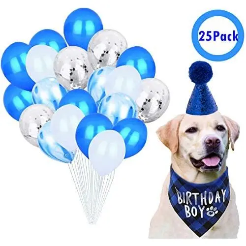 JPB Dog Birthday Party Supplies,Pet Birthday Hat,Boy Doggy Birthday Bandana and 20Pack Latex Balloons