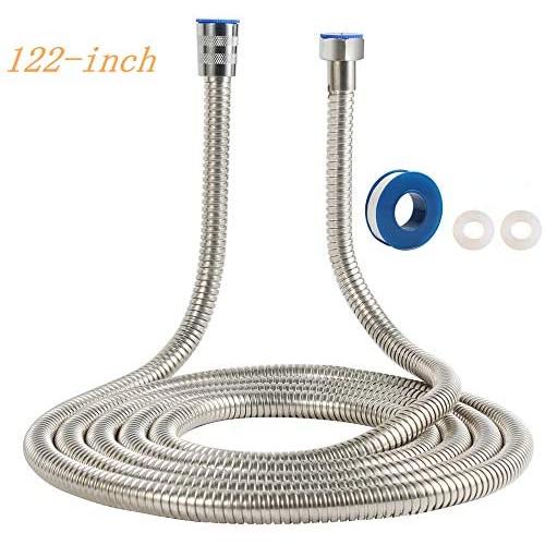 122-Inch Copper Head Shower Hose Stainless Steel Extra Long Shower Head Hose Bathroom Handheld Showerhead Sprayer, Polished Chrome (Stainless Steel, 3.1-Meter)