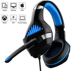 Gaming Headset, Beexcellent Gaming Headphone with Microphone for PS4/Xbox One(Adapter Need)/Nintendo Switch(Audio)/PC/Controller/Cellphone-Easy Volume Control with LED Lighting 3.5MM Jack(GM-5 Blue)