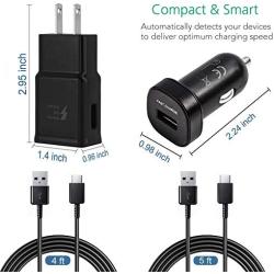 Adaptive Fast Charger Kit for Samsung Galaxy S10/ S10e/ S9/S8/S8 Plus/Note 8/9,LaoFas USB 2.0 Recharger Kit (Wall Charger + Car Charger + 2 x Type C USB Cables) Quick Charger-Black