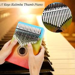 IAMGlobal Kalimba Thumb Piano 17 Keys with Mahogany Wooden with Bag, Hammer and Music Book, Perfect for Music Lover, Beginners, Children(Rainbow)