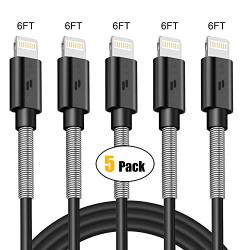 PURIDEA 6Ft iPhone Charger Cable, 5Pack 6 Feet Lightning Certified Fast Charging Cord Compatible for iPhone Xs Max X 8 7 6S 6 Plus iPad 2 3 4 Mini, iPad Pro Air, iPod (Black)