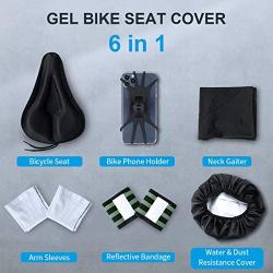 Comfort Gel Bike Seat Cover with Bike Phone Mount, Water&Dust Resistant Cover, Face Cover Scarf, Arm Sleeves, Reflective Band - 6 in 1 Cycling Accessories for Mountain and Road Cycling