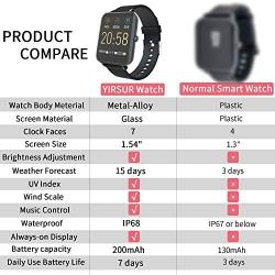 YIRSUR Smart Watch, Always-on 1.5" Large High Definition Touch Screen, Fitness Tracker Heart Rate Recorder Step Counter and Sleep Monitor, IP68 Waterproof, Sync Message for Android & iOS (Black)